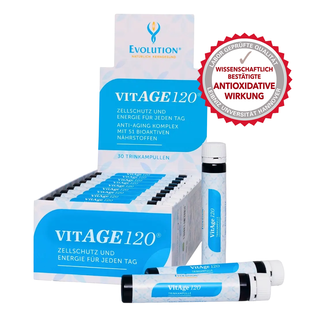 VitAGE120 Anti-Aging Trinkampullen mit antioxidativer Wirkung.