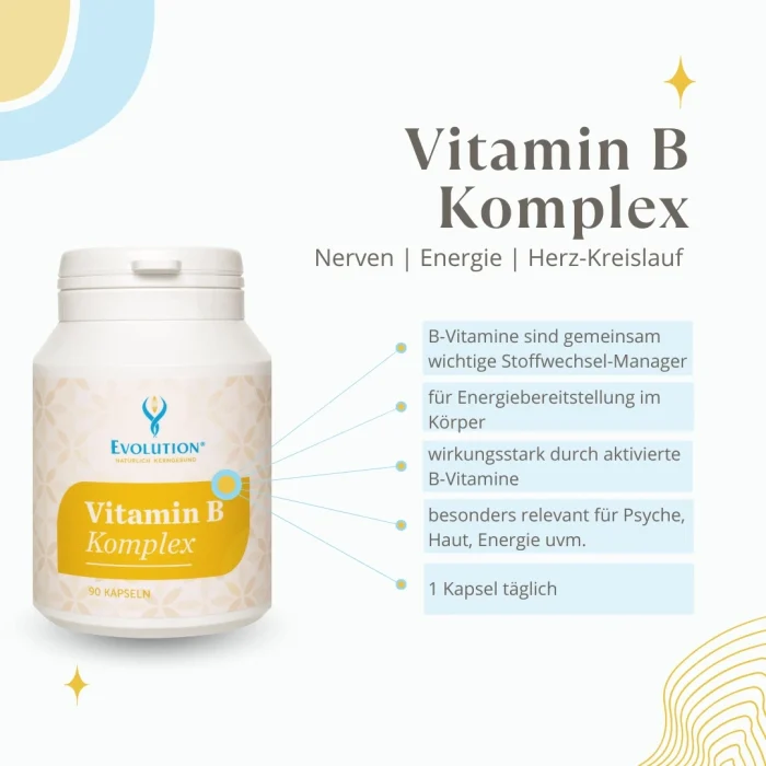 Vitamin B Komplex für Nerven, Energie, Herz-Kreislauf