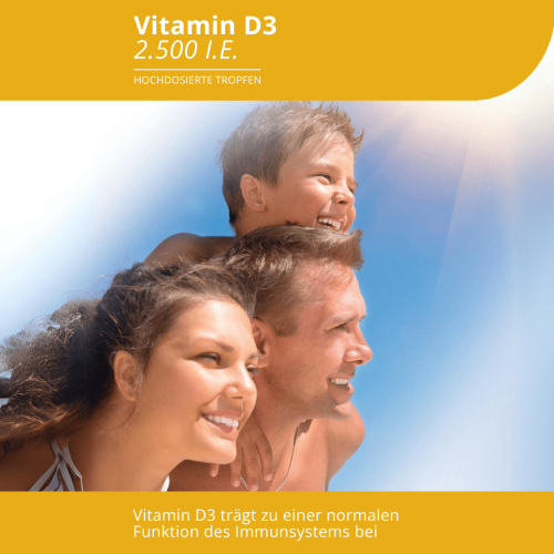 Darstellung einer jungen Familie, die die Sonne genießt, fröhlich und vital ist. Es symbolisiert die gesundheitliche Relevant von Vitamin D3 und steht für das Produkt "Vitamin D3 2.500 IE" von EVOLUTION International