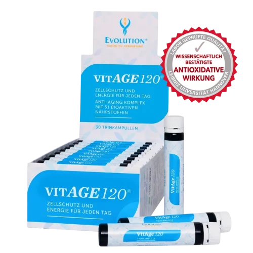 VitAGE120 Anti-Aging Trinkampullen mit antioxidativer Wirkung.