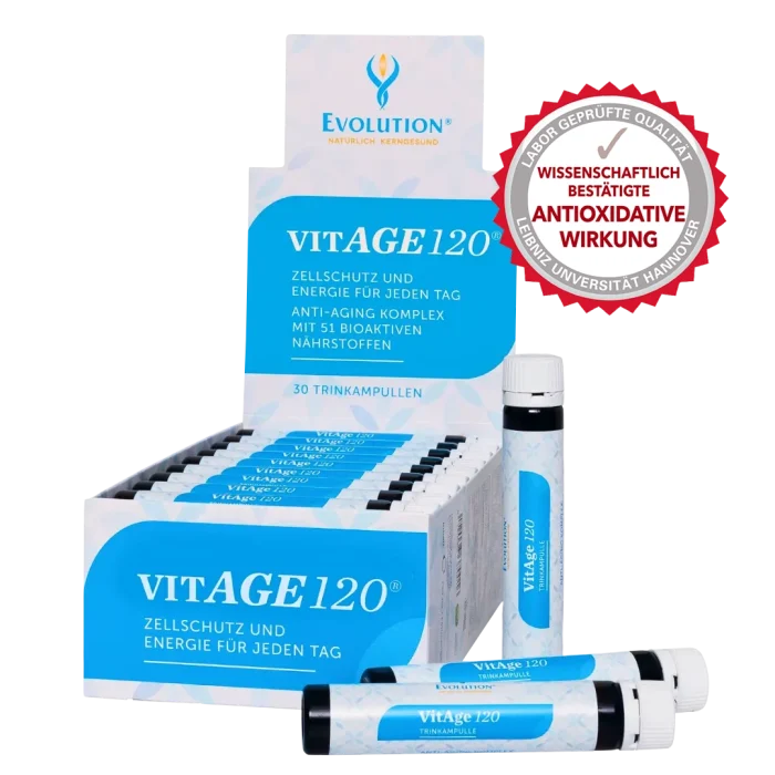 VitAGE120 Anti-Aging Trinkampullen mit antioxidativer Wirkung.