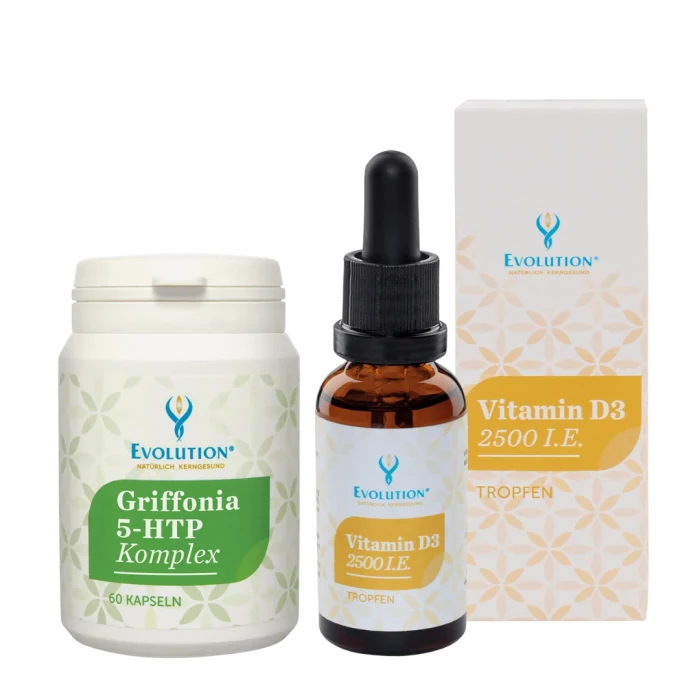 Griffonia 5-HTP Kapseln und Vitamin D3 Tropfen